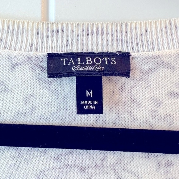 Talbots Womens Black and White Floral Print Sweater Cotton Size M - Picture 4 of 6
